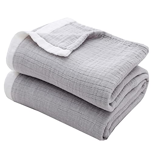 SE SOFTEXLY Cotton Muslin Throw Blanket for Adults,Breathable 4-Layer Yarn Dyed Linen Texture Gauze Blanket for Bed Sofa Couch,Super Soft Lightweight Twin Size Blanket for All Season（60"x80",Grey） - Image 1