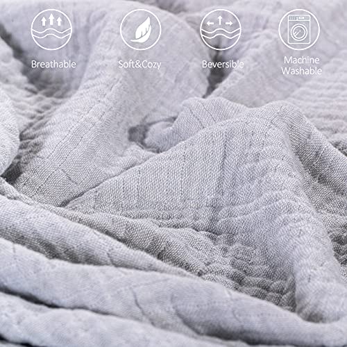 SE SOFTEXLY Cotton Muslin Throw Blanket for Adults,Breathable 4-Layer Yarn Dyed Linen Texture Gauze Blanket for Bed Sofa Couch,Super Soft Lightweight Twin Size Blanket for All Season（60"x80",Grey） - Image 3