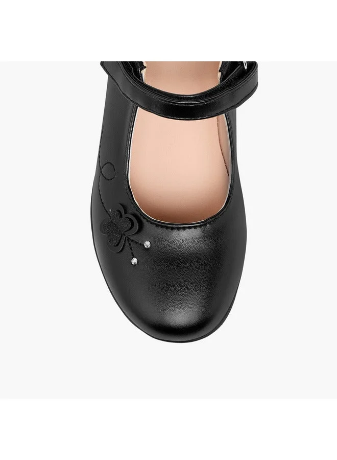 Flora Bella By Shoexpress BLACK Girls Floral Applique Mary Jane School Shoes with Hook and Loop Closure for Women | Best Price UAE
