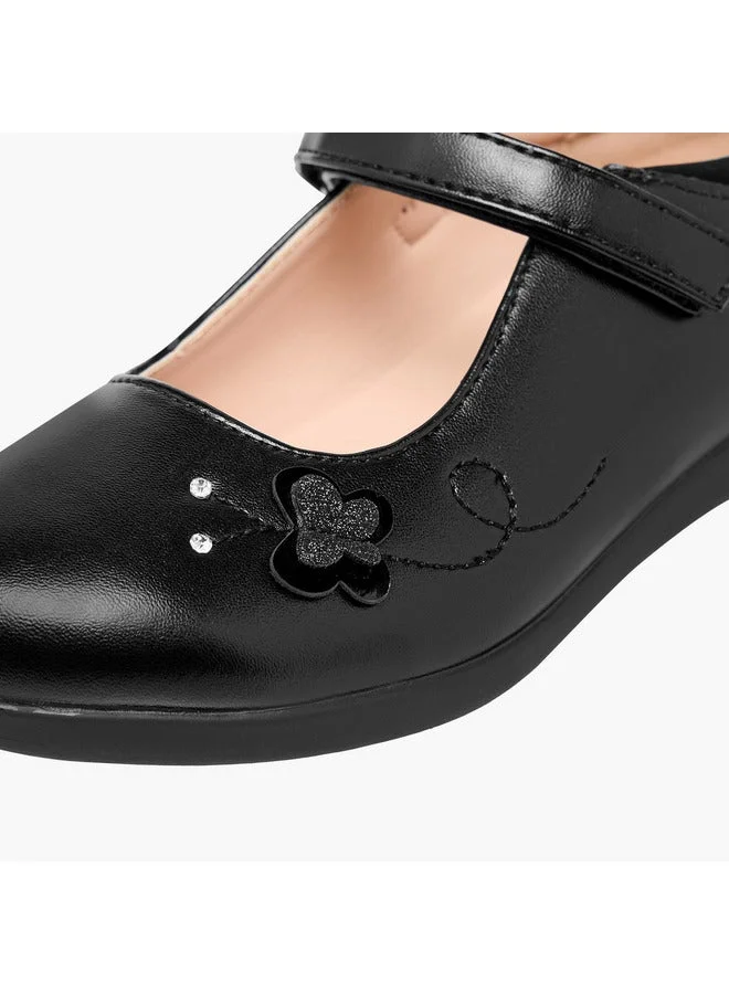 Flora Bella By Shoexpress BLACK Girls Floral Applique Mary Jane School Shoes with Hook and Loop Closure for Women | Best Price UAE