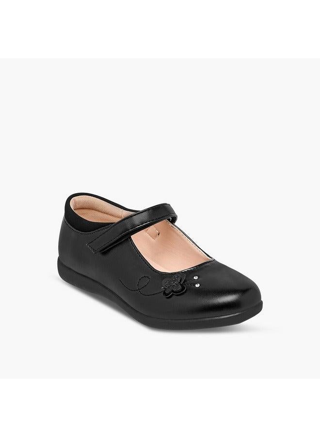 Flora Bella By Shoexpress Girls Floral Applique Mary Jane School Shoes with Hook and Loop Closure - Image 1