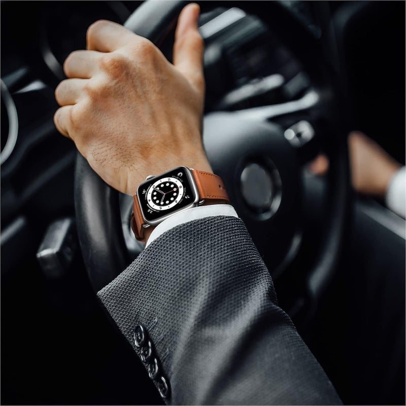 سوار OUHENG المتوافق مع Apple Watch مقاس 45مم 44مم 42مم 41مم 40مم 38مم، سوار بديل من الجلد الطبيعي لساعة iWatch SE والسلسلة 7 6 5 4 3 2 1 - Image 5