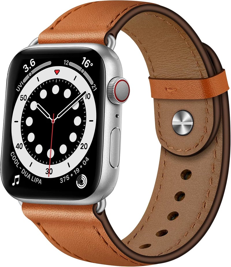 سوار OUHENG المتوافق مع Apple Watch مقاس 45مم 44مم 42مم 41مم 40مم 38مم، سوار بديل من الجلد الطبيعي لساعة iWatch SE والسلسلة 7 6 5 4 3 2 1 - Image 1