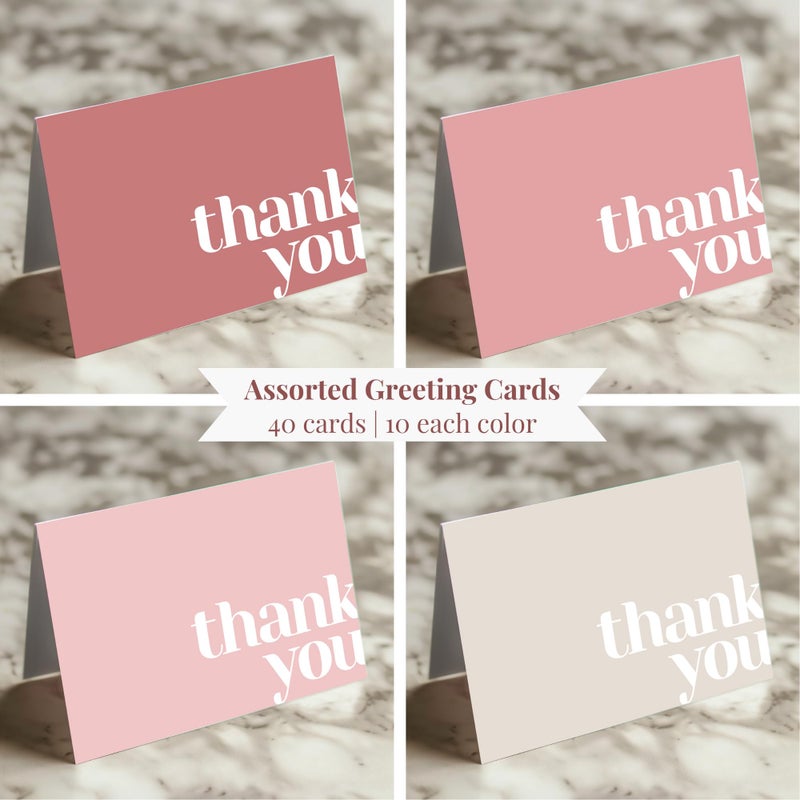 Paper Play Thank You Cards Bulk Pack of 40 Pink, 5x3.5 Inches with Matching Stickers & Envelopes, Minimalistic Design Suitable for Business, Baby Shower, Wedding, Small Business, Graduation, Funeral - Image 5