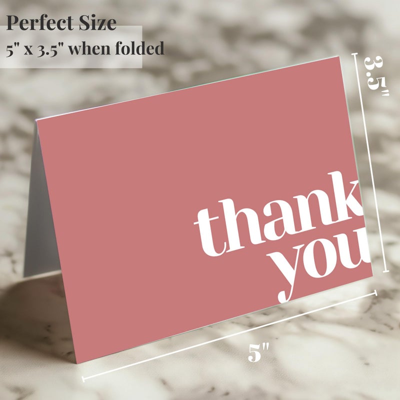 Paper Play Thank You Cards Bulk Pack of 40 Pink, 5x3.5 Inches with Matching Stickers & Envelopes, Minimalistic Design Suitable for Business, Baby Shower, Wedding, Small Business, Graduation, Funeral - Image 3