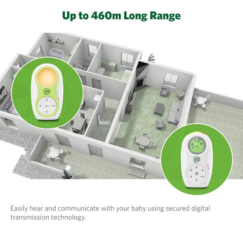 LeapFrog مراقب الأطفال الصوتي LeapFrog LF80 مع ضوء ليلي، مستشعر درجة الحرارة، أغانٍ مهدئة، حديث ثنائي الاتجاه، تذكير بالرضاعة واتصال DECT 6.0 بعيد المدى - Image 3