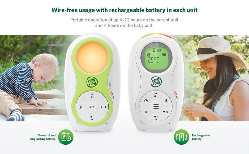 LeapFrog مراقب الأطفال الصوتي LeapFrog LF80 مع ضوء ليلي، مستشعر درجة الحرارة، أغانٍ مهدئة، حديث ثنائي الاتجاه، تذكير بالرضاعة واتصال DECT 6.0 بعيد المدى - Image 4