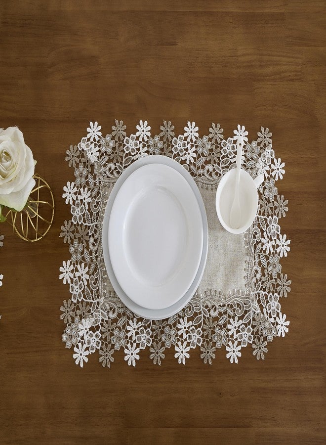 Winotic Natural Neutral Earth Tones Beige Floral Lace placemats Set of 2 Table Topper Dresser Scarf Place Mats (14"x20" Set of 2, Natural) - Image 3