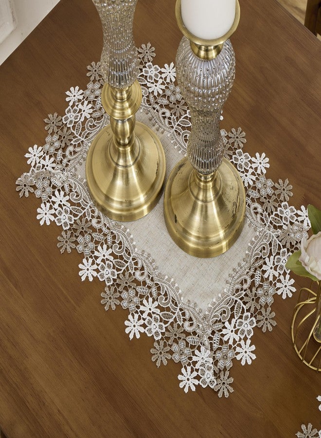 Winotic Natural Neutral Earth Tones Beige Floral Lace placemats Set of 2 Table Topper Dresser Scarf Place Mats (14"x20" Set of 2, Natural) - Image 4