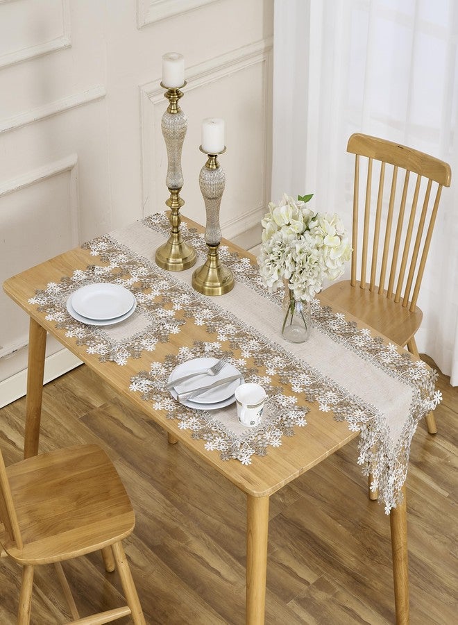 Winotic Natural Neutral Earth Tones Beige Floral Lace placemats Set of 2 Table Topper Dresser Scarf Place Mats (14"x20" Set of 2, Natural) - Image 5