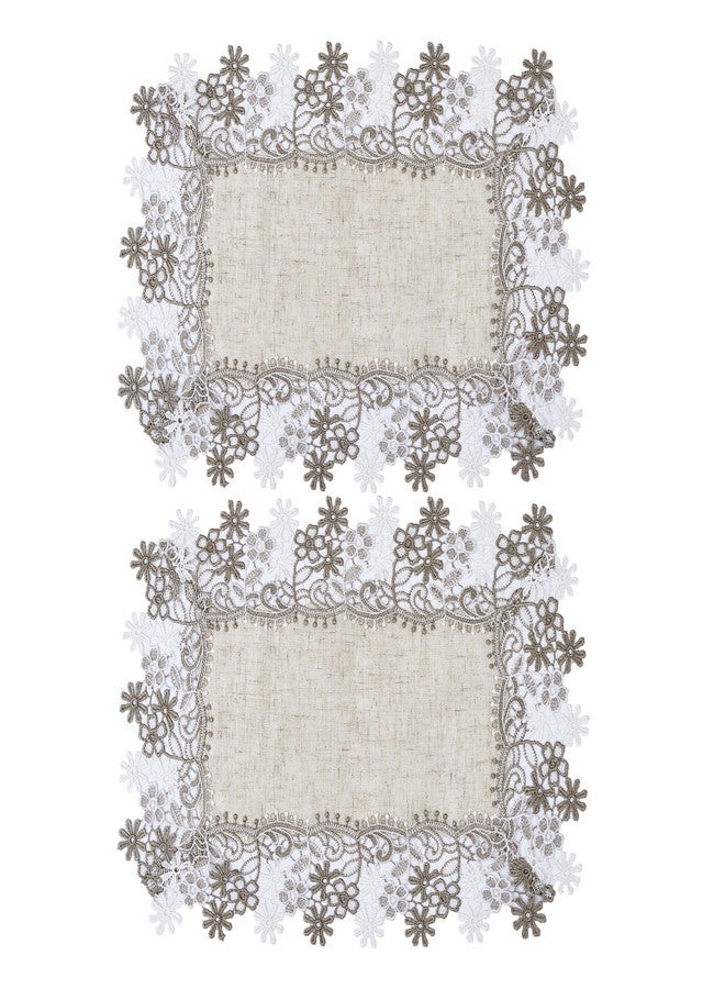 Winotic Natural Neutral Earth Tones Beige Floral Lace placemats Set of 2 Table Topper Dresser Scarf Place Mats (14"x20" Set of 2, Natural) - Image 1