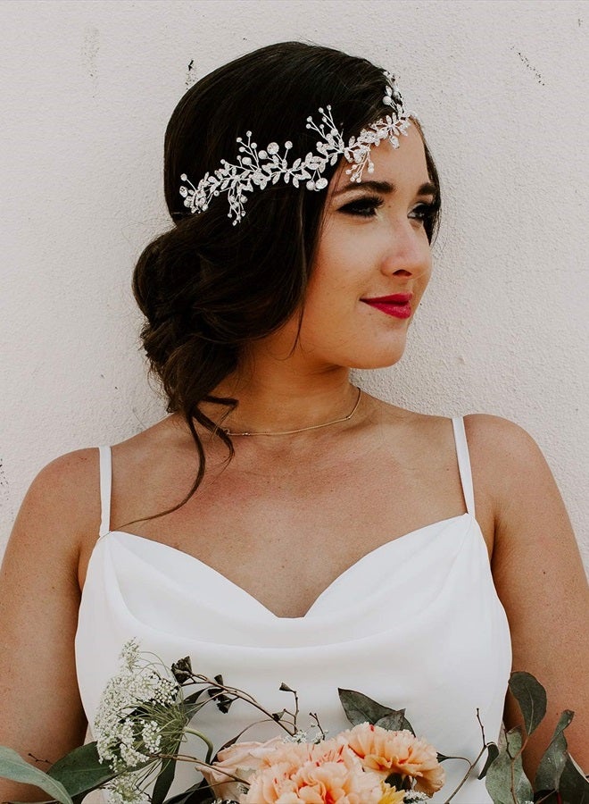 SWEETV Crystal Bridal Headpieces for Brides Silver Wedding Hair Accessories Bride Headband Pearl Hair Vine Rhinestone Hair Pieces for Women - Image 2