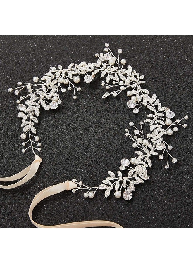 SWEETV Crystal Bridal Headpieces for Brides Silver Wedding Hair Accessories Bride Headband Pearl Hair Vine Rhinestone Hair Pieces for Women - Image 5