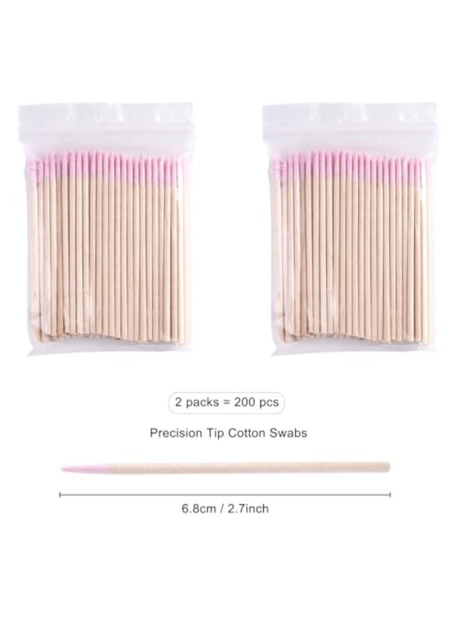 Fcozpjk 200PCS Precision Tip Cotton Swabs with Wooden Sticks Pink Pointed Tip Cotton Swabs for Nail Polish Touch Up Disposable Makeup Applicators Cotton Sticks for Makeup Microblading Supplies - Image 3
