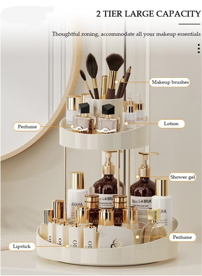Beauenty 2 Tier Rotating Makeup Organizer,360° Spinning Storage Case,Large Capacity Bathroom Countertop Organizer, Cosmetic Storage & Bathroom Organizer for Skincare, Perfume, Beauty, Make up, Lipstick, Brushes - Image 3
