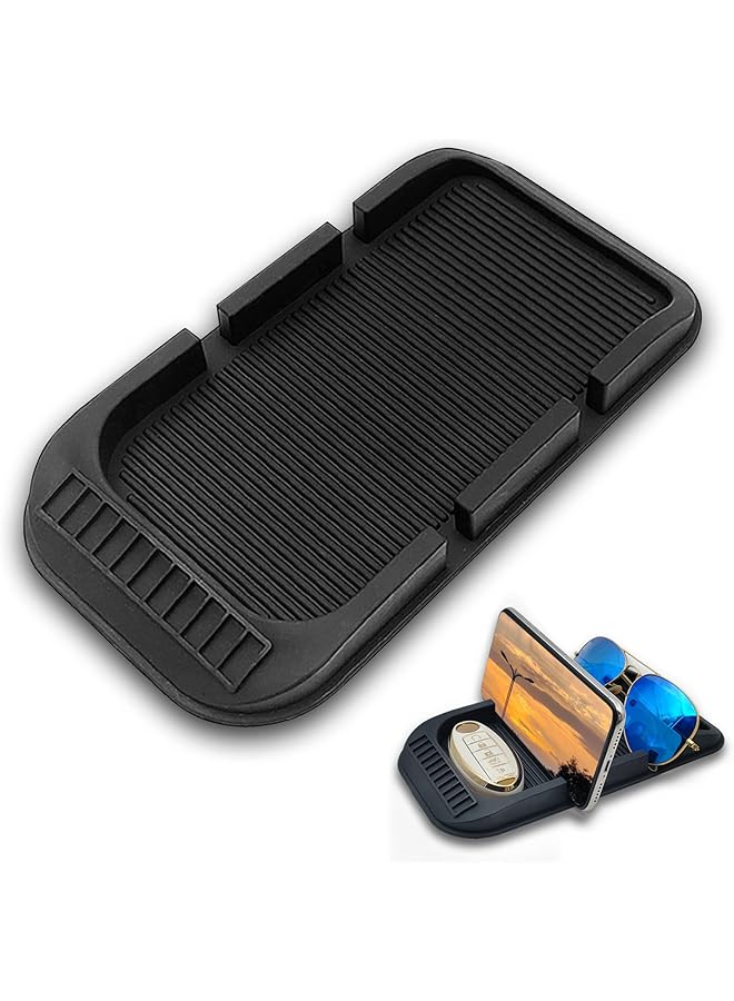 SYOSI Car Anti Slip Gel Pad Cell Phone Holder, 2Pcs Removable And Reusable Anti Slip Dashboard Pad With Double-Groove Tray, For Storage Phone Keychains Sunglasses - Image 1