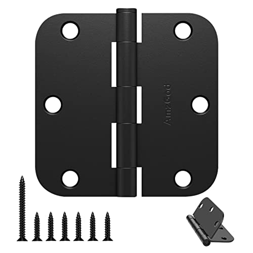 AmzGod Door Hinges Matte Black - 12 Pack Black Door Hinges 3.5 Inch Rounded Interior Door Hinge with 5/8" Radius Corners - Black Hinges for Doors 3 1/2 Inches Flat Iron Residential Door Hardware - Image 1