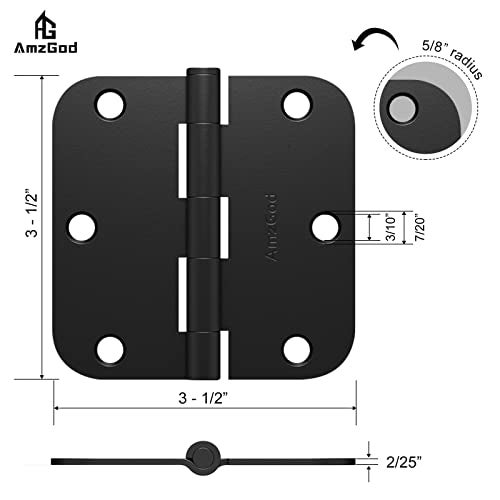 AmzGod Door Hinges Matte Black - 12 Pack Black Door Hinges 3.5 Inch Rounded Interior Door Hinge with 5/8" Radius Corners - Black Hinges for Doors 3 1/2 Inches Flat Iron Residential Door Hardware - Image 5