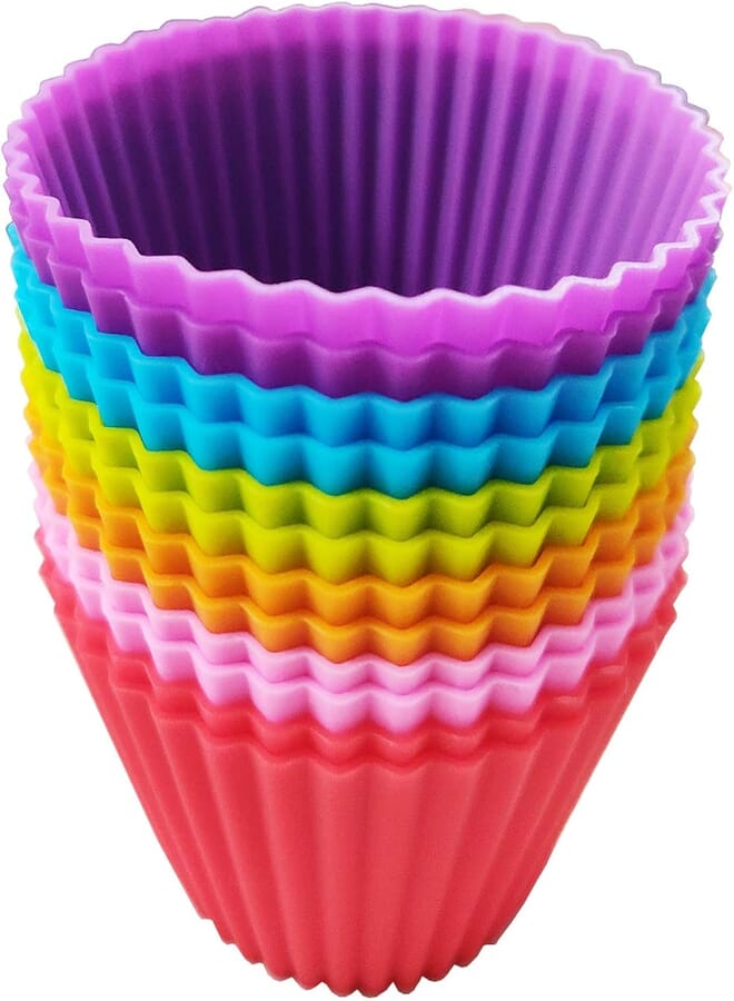 IELEK Silicone cupcake liners jumbo 9cm baking cups non-stick reusable muffin moulds 12 packs in 6 rainbow colors
