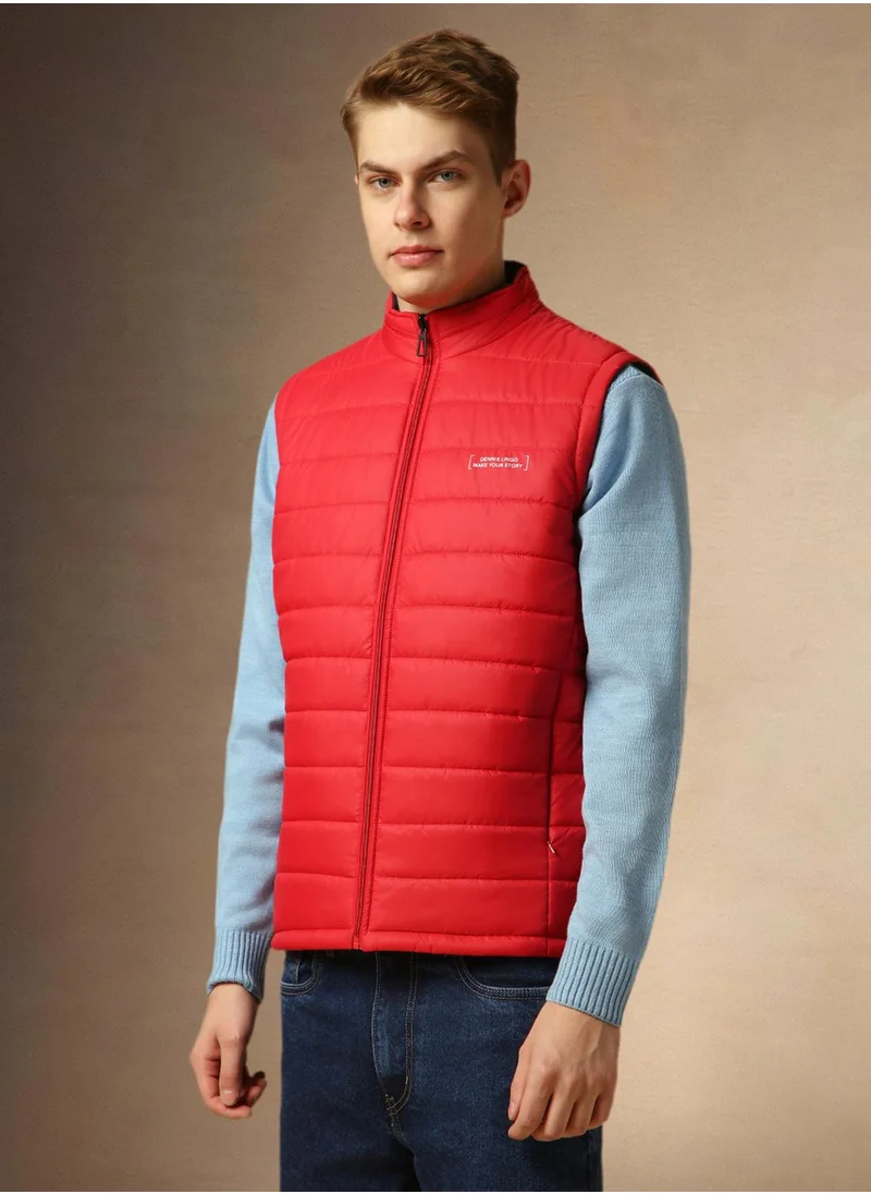 Dennis Lingo Men's Red 100% Polyester Solid Regular Fit Jacket
