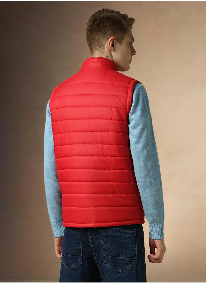 Dennis Lingo Men's Red 100% Polyester Solid Regular Fit Jacket