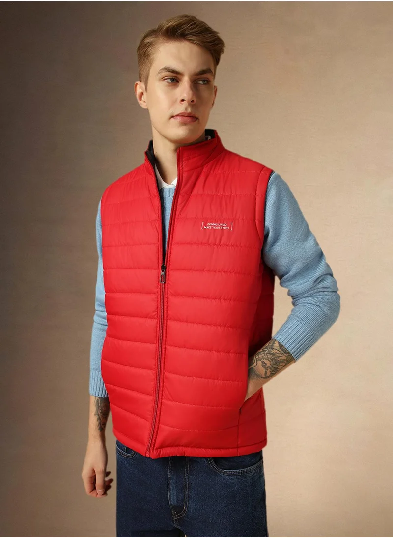 Dennis Lingo Men's Red 100% Polyester Solid Regular Fit Jacket