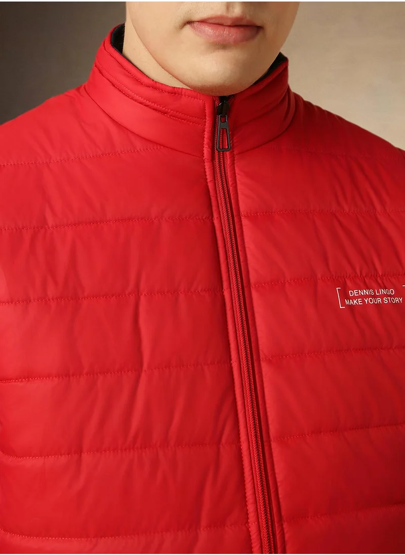 Dennis Lingo Men's Red 100% Polyester Solid Regular Fit Jacket