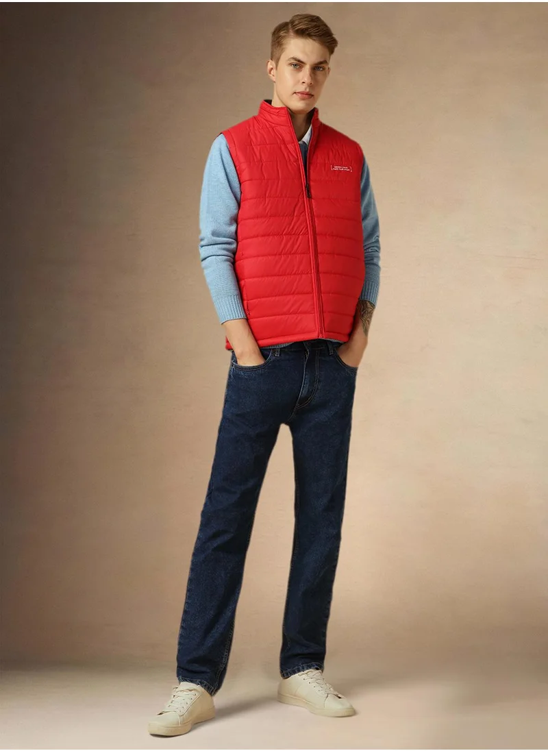 Dennis Lingo Men's Red 100% Polyester Solid Regular Fit Jacket
