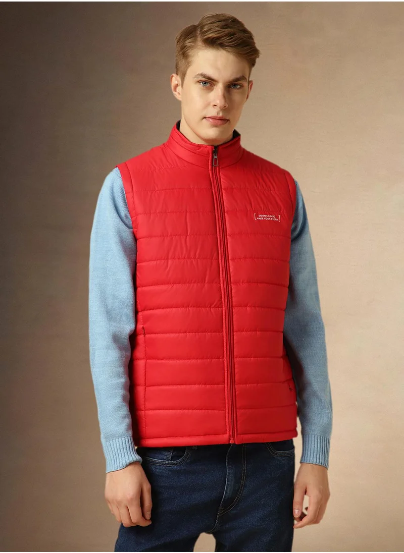 Dennis Lingo Men's Red 100% Polyester Solid Regular Fit Jacket