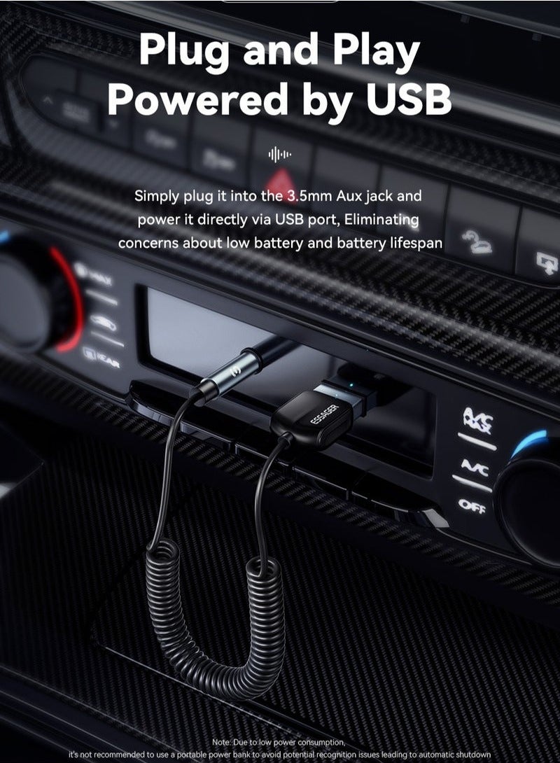 ESSAGER Aux Bluetooth Adapter for Car,Essager Noise Cancelling Bluetooth 5.0 Receiver,Lossless Music USB to 3.5mm Jack Audio Adapter with Built-in Microphone for Car Kits/Home Stereo/Handsfree Call Speaker - Image 4