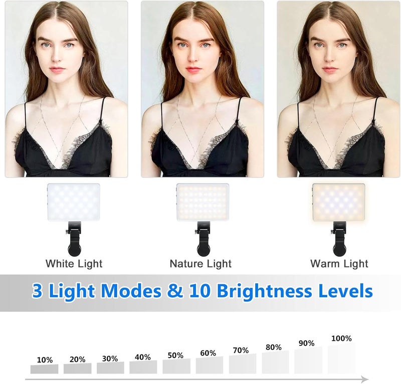 Selfie Mobile Phone with Clip Holder 3 Light Modes Video Light 3000K-9900K Color Temperature Brightness Adjustable 2000 mAh Batteries for Phone/Tablet/Laptop, Zoom TikTok Live Streaming (U160) - Image 3