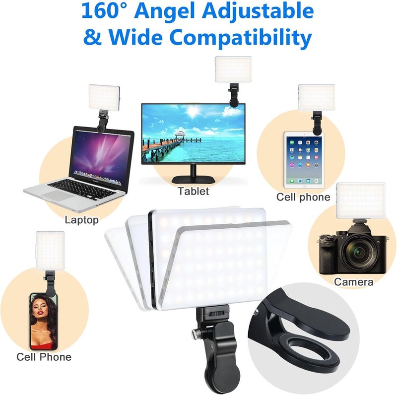 Selfie Mobile Phone with Clip Holder 3 Light Modes Video Light 3000K-9900K Color Temperature Brightness Adjustable 2000 mAh Batteries for Phone/Tablet/Laptop, Zoom TikTok Live Streaming (U160) - Image 2
