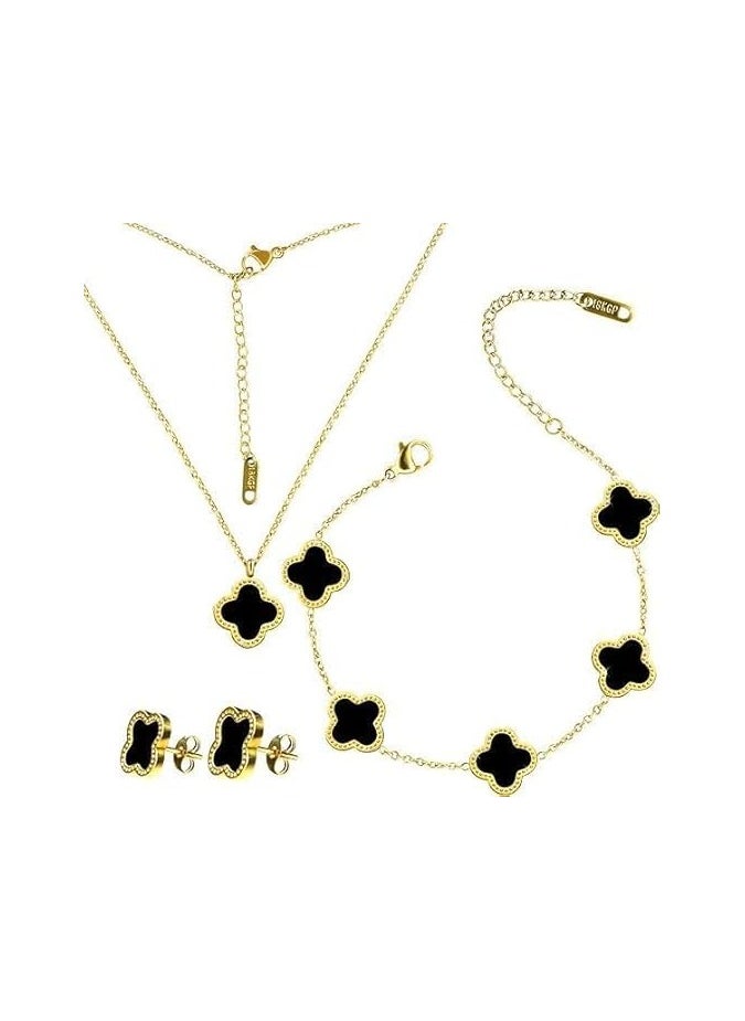 Fayrouz Jewellery Fashion Stainless Steel Gold Plated Shell Four Leaf Clover Jewelry Set for Women Chain+Bracelet+Earring  - Image 1