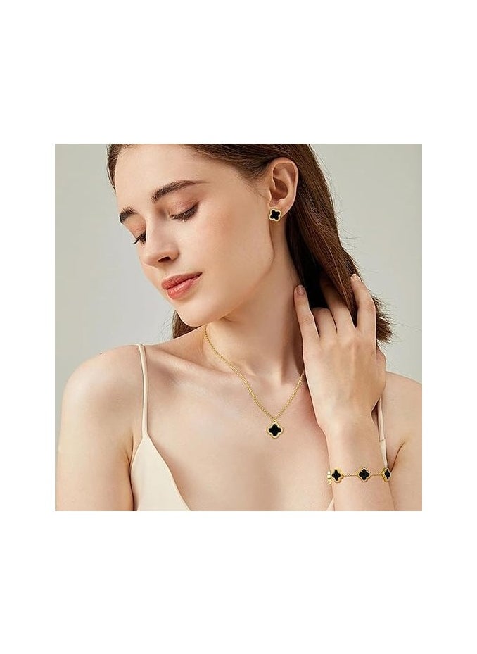 Fayrouz Jewellery Fashion Stainless Steel Gold Plated Shell Four Leaf Clover Jewelry Set for Women Chain+Bracelet+Earring  - Image 2
