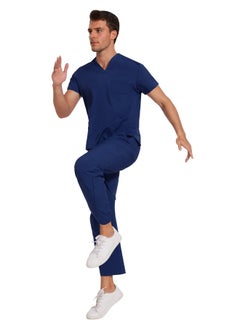 NiaaHinn Womens Men Medical Scrubs Set Unisex Scrub Top and Scrub Pant Set Medical Uniform Scrubs Medical Uniform Set (Navy Blue)  - Image 5
