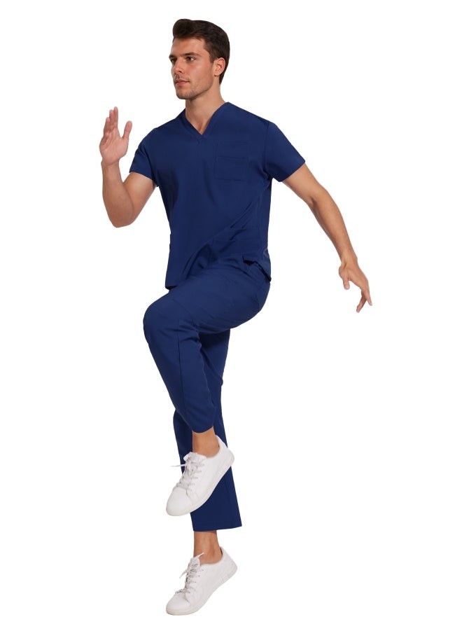 NiaaHinn Womens Men Medical Scrubs Set Unisex Scrub Top and Scrub Pant Set Medical Uniform Scrubs Medical Uniform Set (Navy Blue)  - Image 5