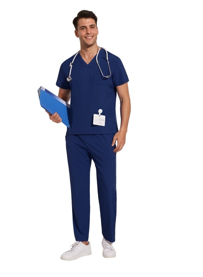 نياهين طقم ملابس طبية للرجال والنساء، طقم ملابس طبية علوية وبنطلون طبي للجنسين، طقم ملابس طبية موحد (أزرق داكن) - Image 5