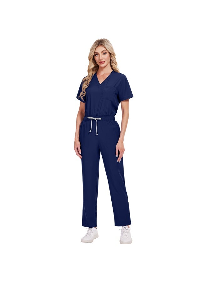 Womens Men Medical Scrubs Set Unisex Scrub Top and Scrub Pant Set Medical Uniform Scrubs Medical Uniform Set (Navy Blue) image 9
