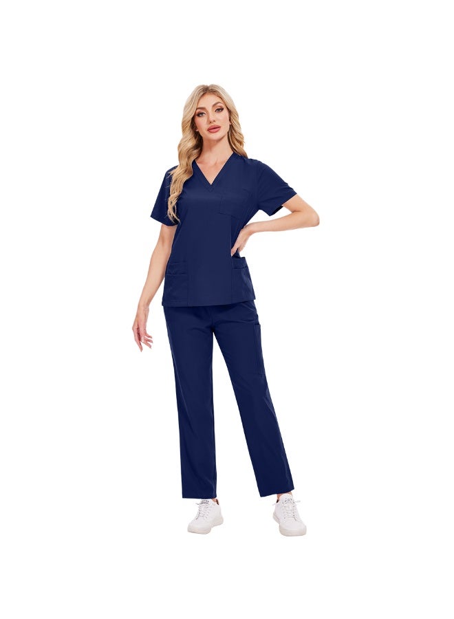 Womens Men Medical Scrubs Set Unisex Scrub Top and Scrub Pant Set Medical Uniform Scrubs Medical Uniform Set (Navy Blue) image 11