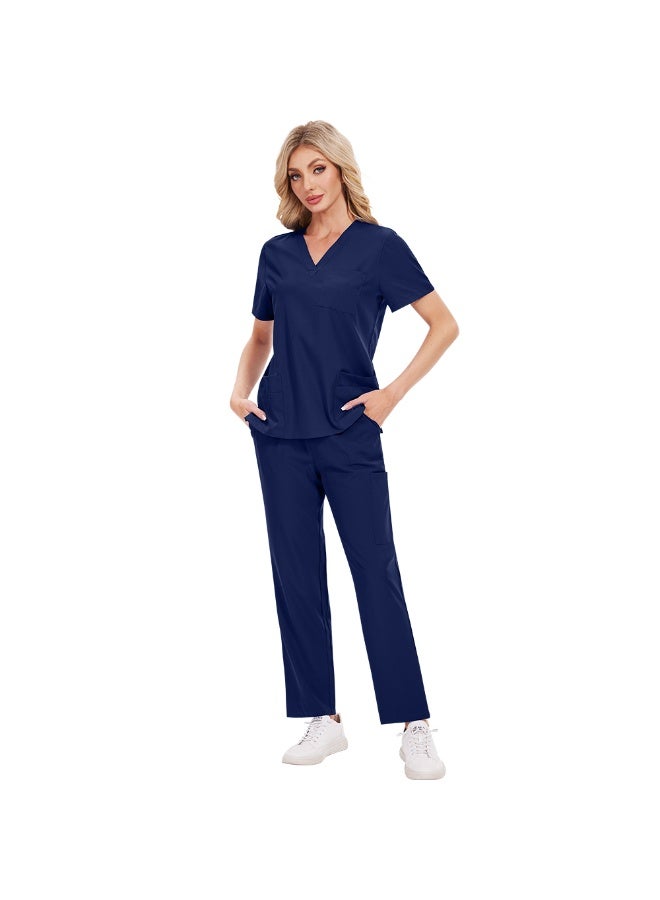 Womens Men Medical Scrubs Set Unisex Scrub Top and Scrub Pant Set Medical Uniform Scrubs Medical Uniform Set (Navy Blue) image 10