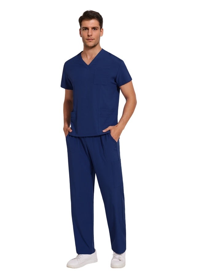 Womens Men Medical Scrubs Set Unisex Scrub Top and Scrub Pant Set Medical Uniform Scrubs Medical Uniform Set (Navy Blue) image 8