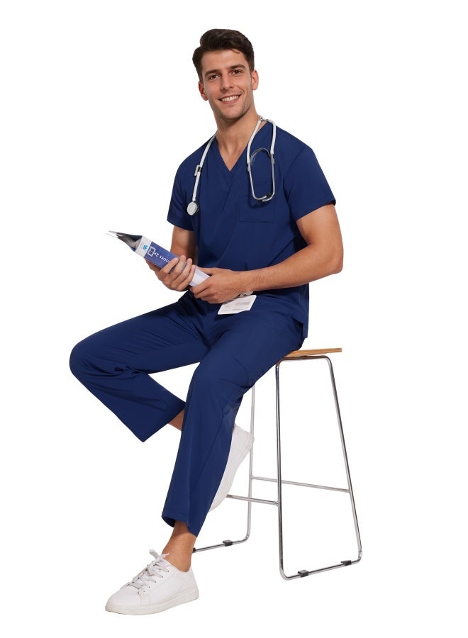 نياهين طقم ملابس طبية للرجال والنساء، طقم ملابس طبية علوية وبنطلون طبي للجنسين، طقم ملابس طبية موحد (أزرق داكن) - Image 4