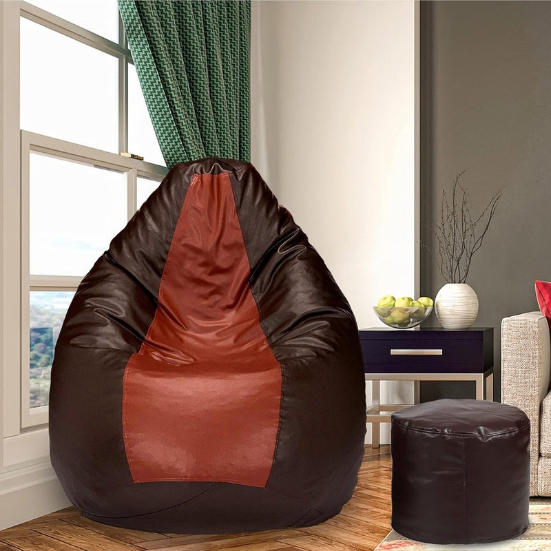 Generic LEXAVI Brand XXXL Combo Prefilled Bean Bag with FootStool Filled with Beans Tan Brown  - Image 1