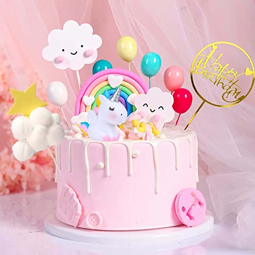Qoadwem Unicorn Cake Topper Qoadwem 15pcs Unicorn Rainbow Cake Toppers For Girls with Rainbow Heart Unicorn Cloud Balloon Happy Birthday Cake Decorations For Boys Girls Kids Birthday - Image 1