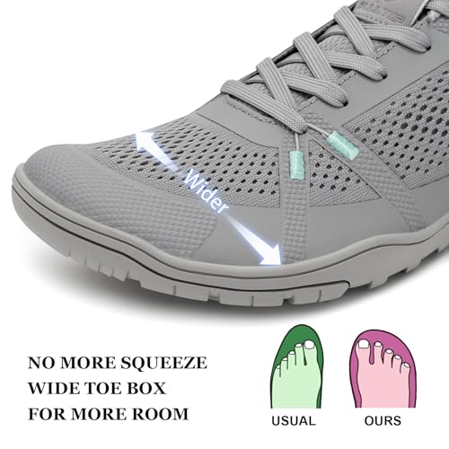 Pulltop Barefoot Trail Running Shoes for Men - Wide Toe Box | Zero Drop Sole | Minimalist Cross-Training Shoes Medium Grey Size 10 - Image 2