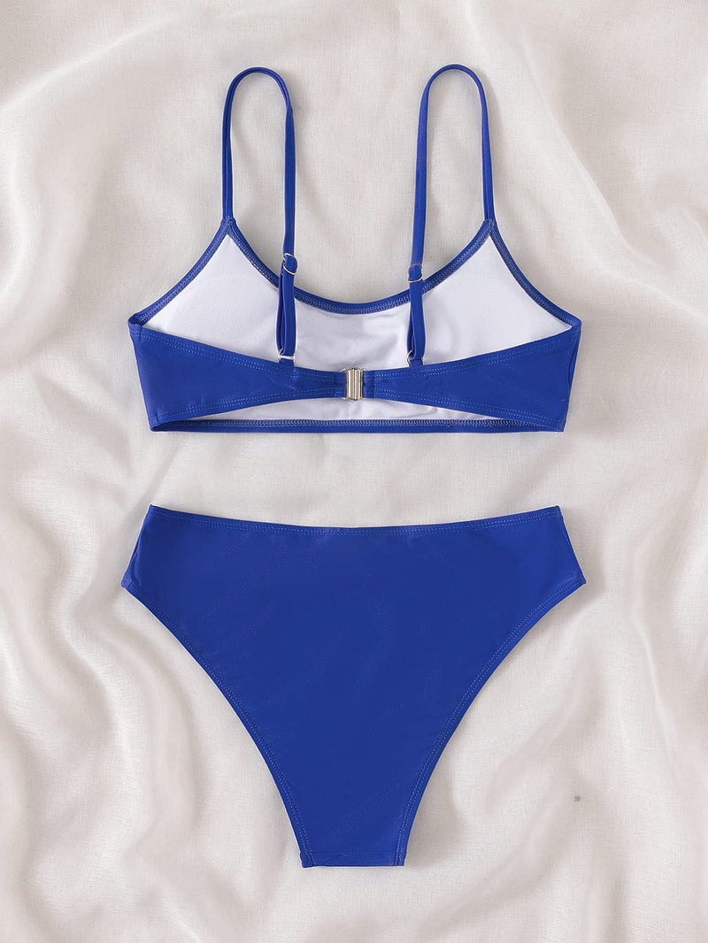 SHENHE Girl's 2 Piece High Waisted Spaghetti Strap Swimsuit Bathing Suit Bikini Royal Blue 13Y - Image 2