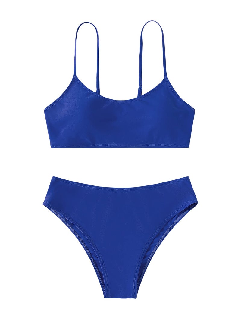 SHENHE Girl's 2 Piece High Waisted Spaghetti Strap Swimsuit Bathing Suit Bikini Royal Blue 13Y - Image 1