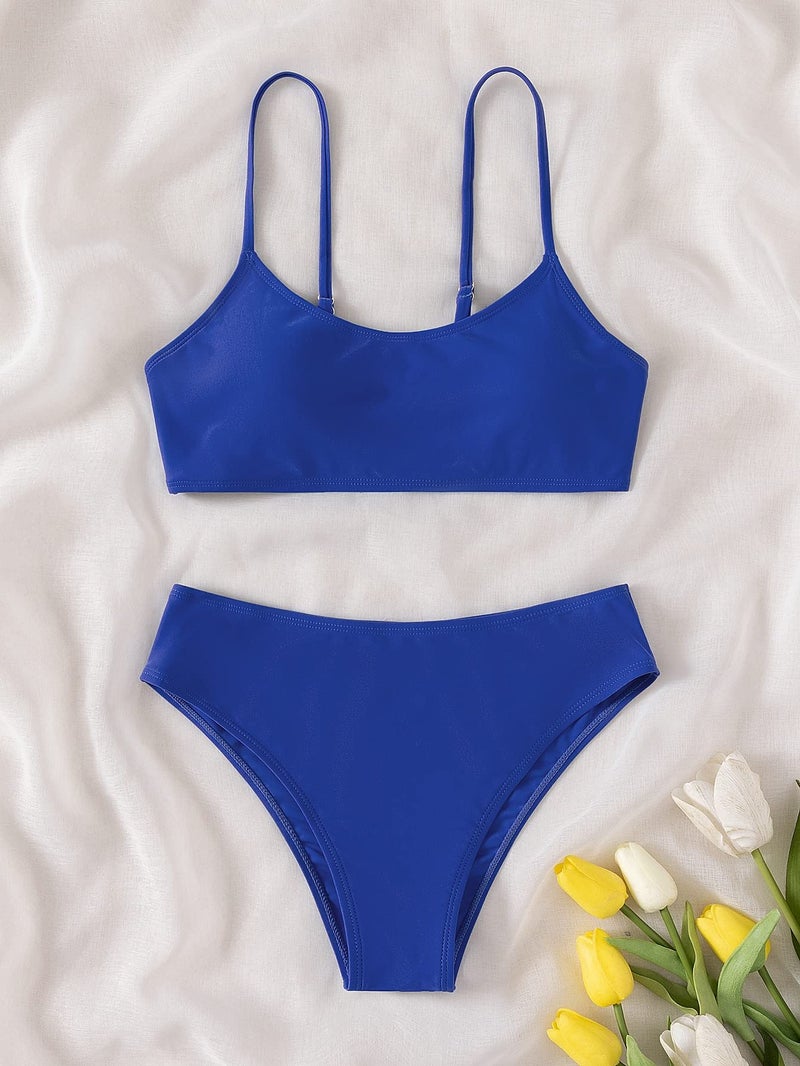 SHENHE Girl's 2 Piece High Waisted Spaghetti Strap Swimsuit Bathing Suit Bikini Royal Blue 13Y - Image 5