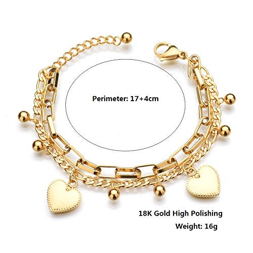 LUREME 18K Gold Stainless Steel Multi Chains Bracelet with Ball and Heart Charms for Women (bl003259) - Image 4
