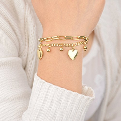 LUREME 18K Gold Stainless Steel Multi Chains Bracelet with Ball and Heart Charms for Women (bl003259) - Image 2